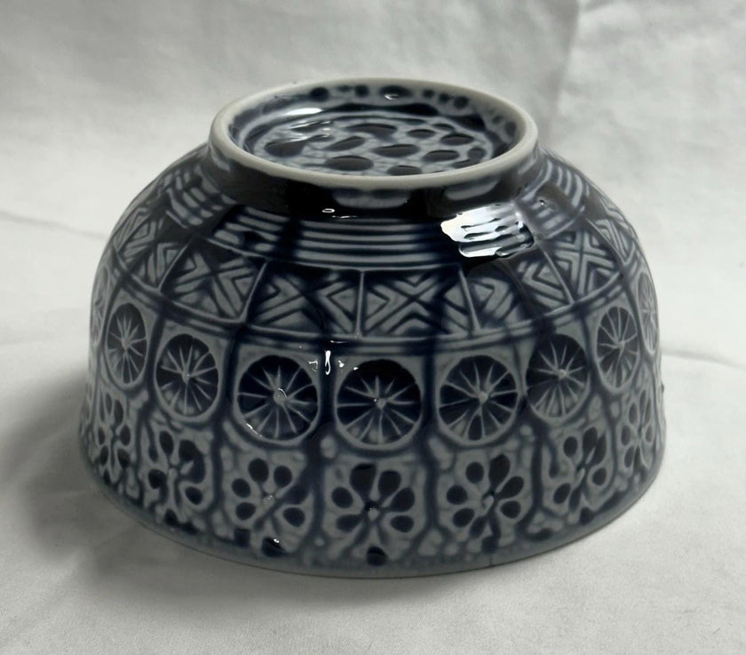 Vintage Arita Ware Blue White Porcelain Sugar Bowl Traditional Japanese Pottery