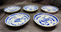 Antique Set Of 5 Chinese Export Canton Blue and White Plates 5.5” High Rim RARE!