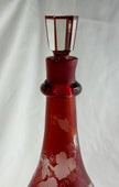 Antique Bohemian Czech Engraved Ruby Blown Glass Decanter & Stopper 19th Century