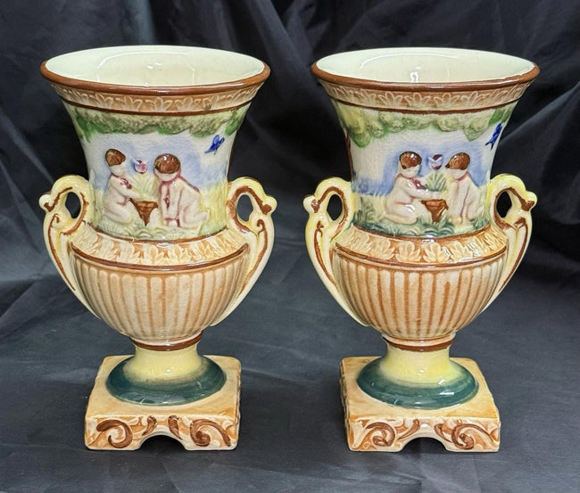 Set Of 2 Morikin Ware Made in Occupied Japan Vases Capodimonte Style 1945-1952