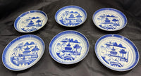 Antique Set Of 6 Chinese Export Canton Blue and White Plates 6” High Rim RARE!