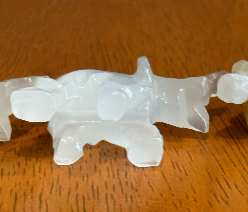 Set of 4 Vintage Hand Carved White Onyx Stone Elephant Figurines Raised Trunk