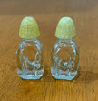 Vintage Petite Cut Glass Salt and Pepper Shakers with Yellow Plastic Lids