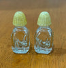 Vintage Petite Cut Glass Salt and Pepper Shakers with Yellow Plastic Lids