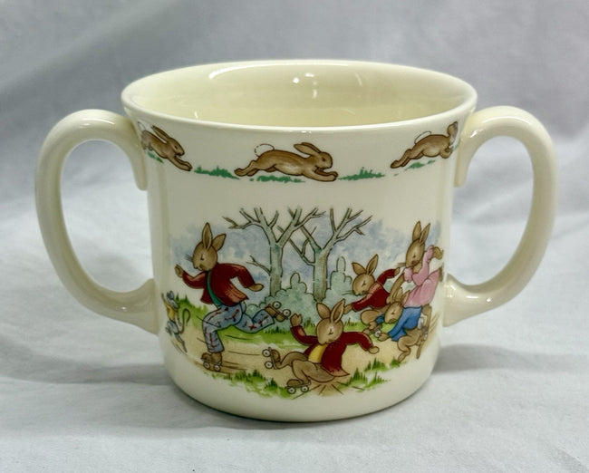 Vintage Royal Doulton Bunnykins Two-Handled Mug Roller Skating Bunnies 1936