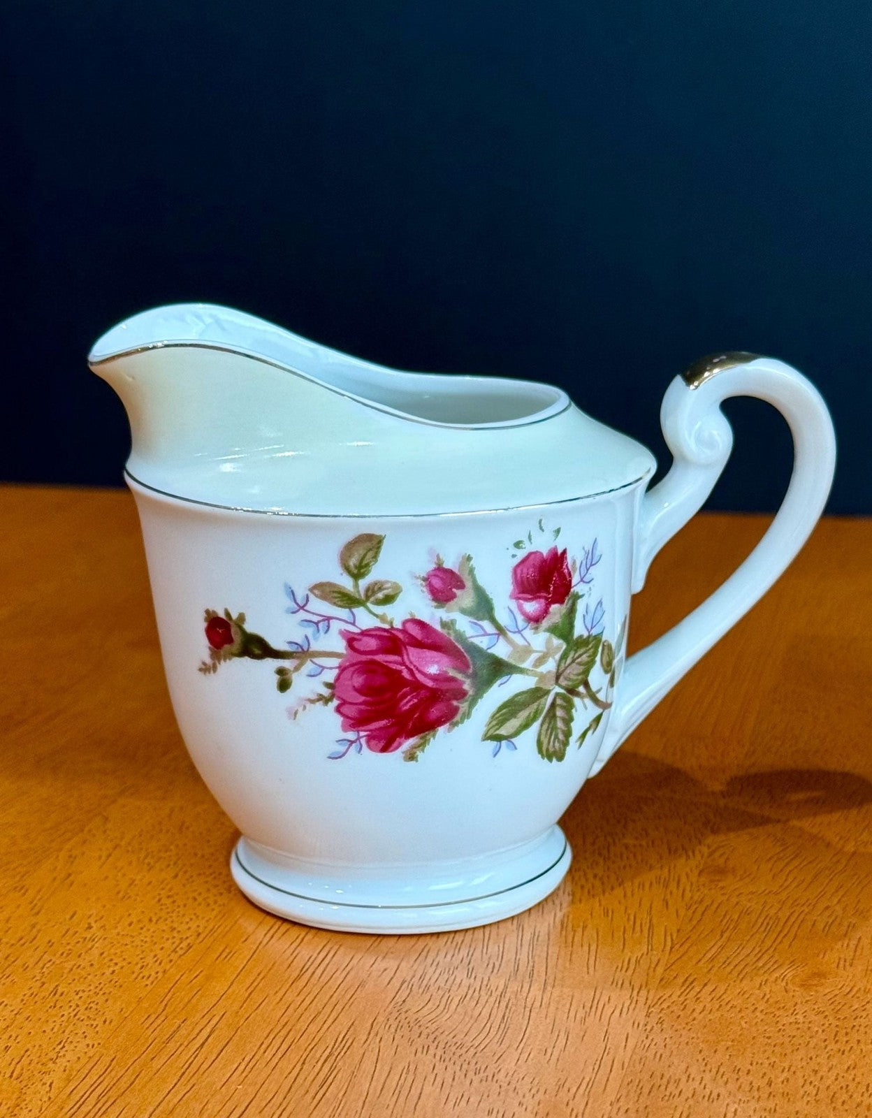 Vintage Fine China Made in Japan Moss Rose Creamer with Sugar Bowl & Lid Set
