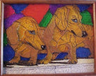 Curious Dachshunds Stained Glass Style Painting 8 x 10 Framed Signed by Artist