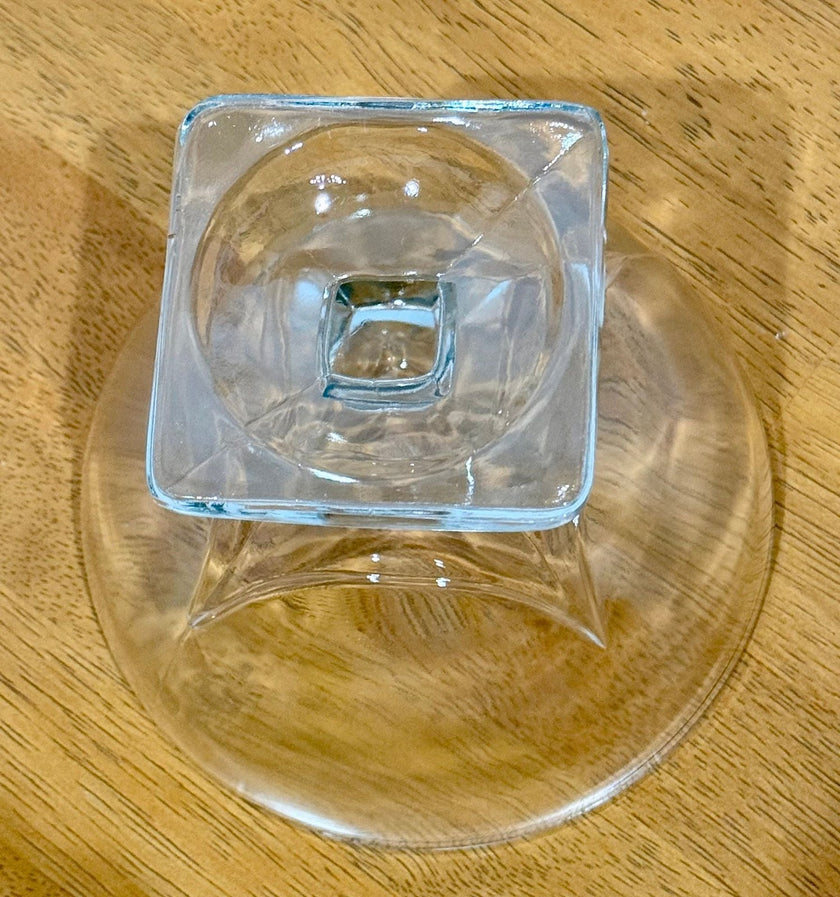 Vintage Clear Glass Pedestal Compote Bowl Square Base 5” Candy Dish Fancy
