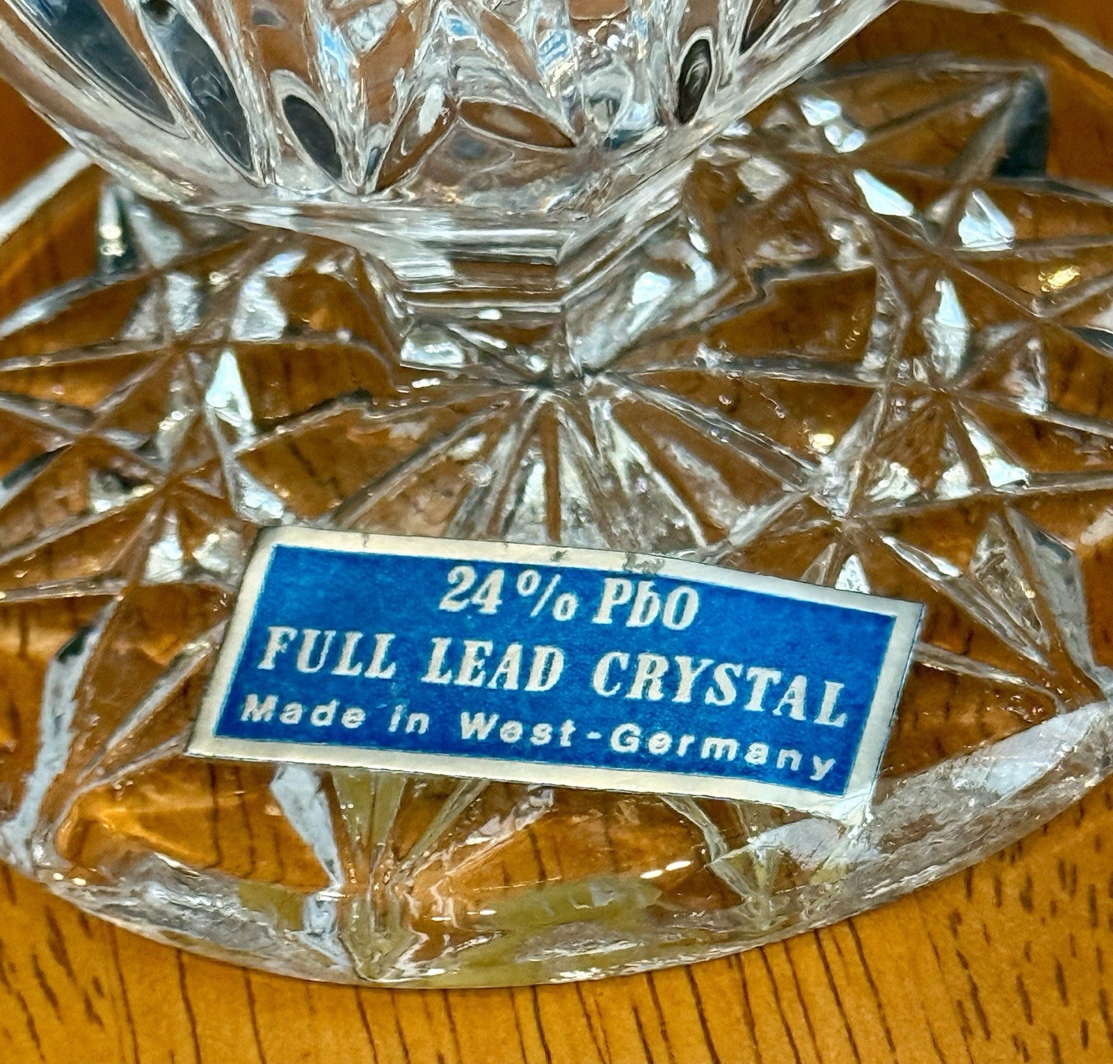 Vintage West Germany 24% Lead Crystal Hobstar Starburst Medallion Vase 8.5