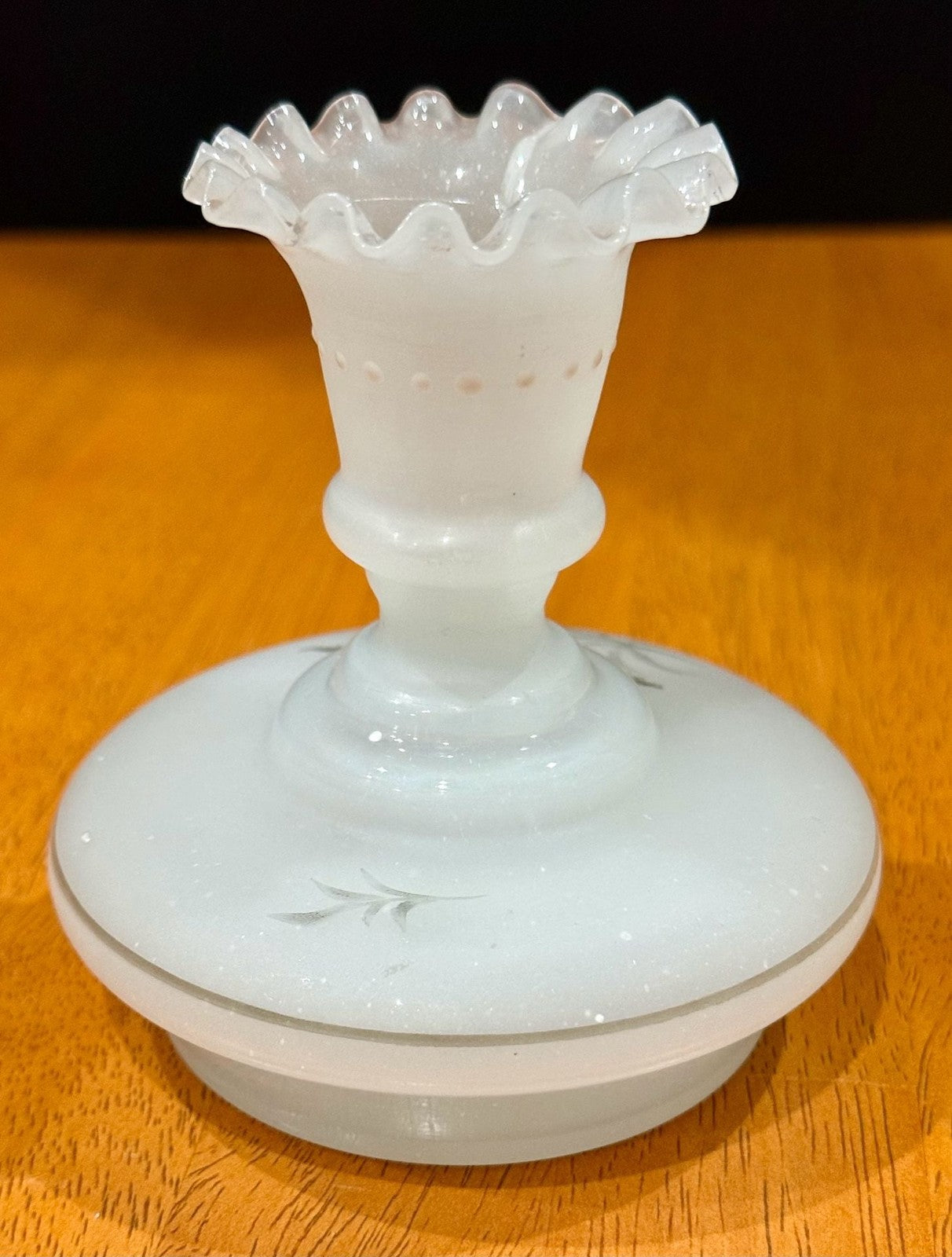 Vintage Victorian Bristol Frosted Glass Candle Holder Floral Hand-Painted