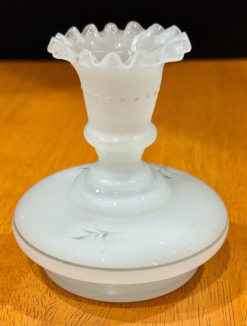 Vintage Victorian Bristol Frosted Glass Candle Holder Floral Hand-Painted