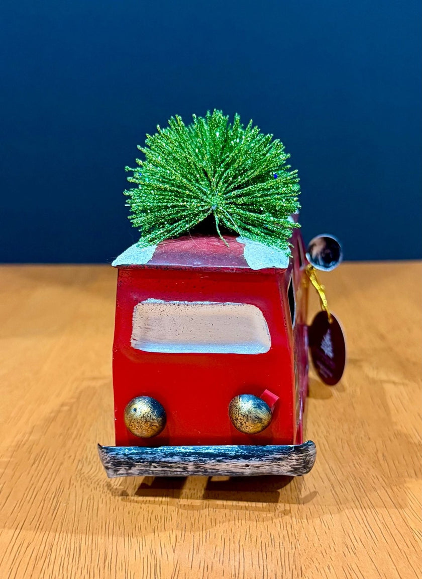 Enchanted Forest Red Metal Truck Christmas Decor Toy