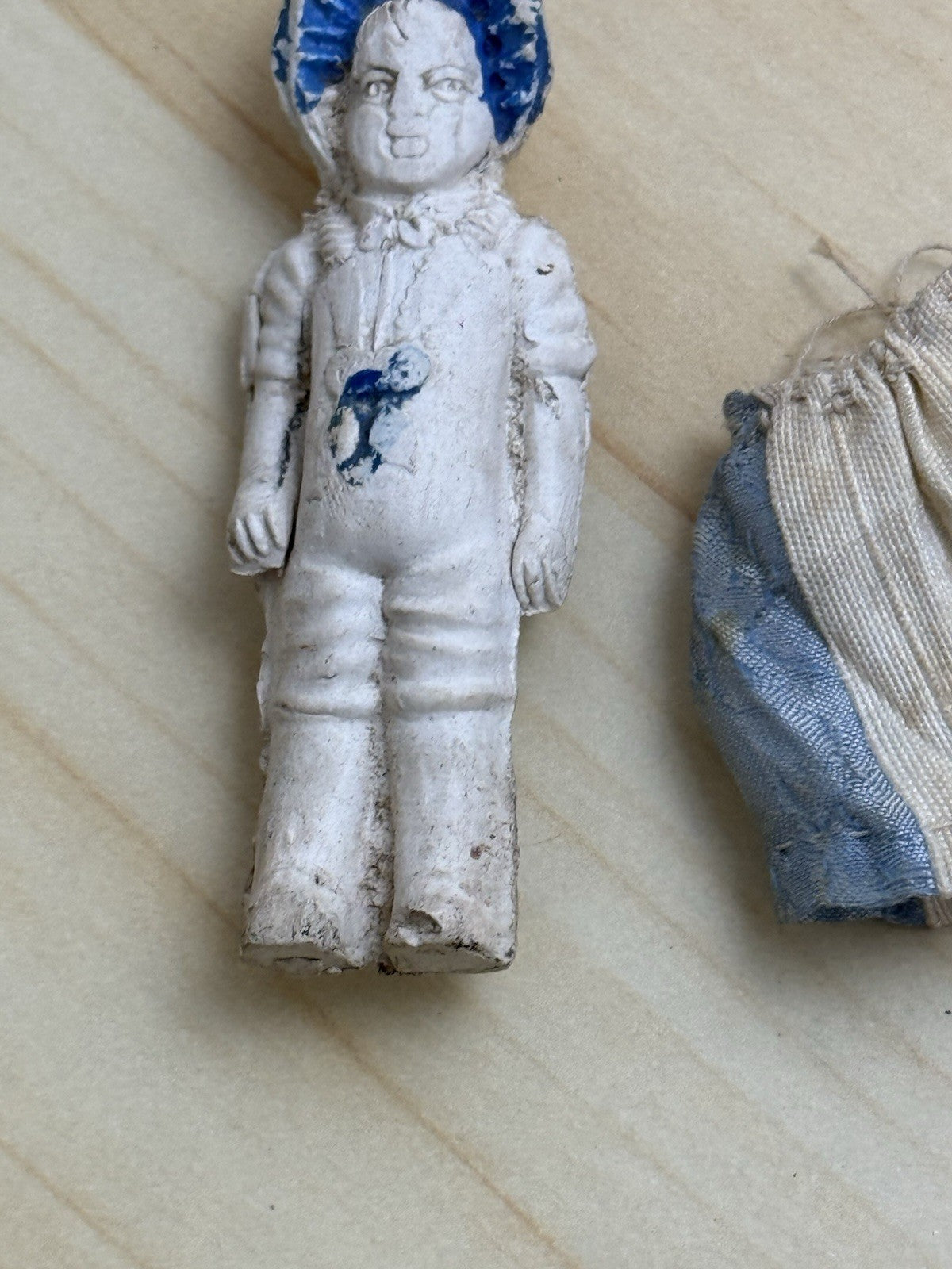 Antique Bisque Frozen Charlotte Penny Doll Blue Hat Sailor Figurine Miniature