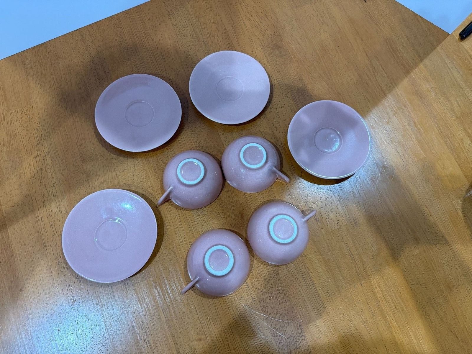Set of 4 Vintage Mid-Century Modern Pink Tea Cup and Saucer Sets