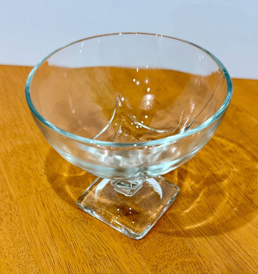 Vintage Clear Glass Pedestal Compote Bowl Square Base 5” Candy Dish Fancy
