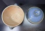 Vintage Earthenware Handmade Stoneware Pottery Lidded Crock Artisan Blue Brown