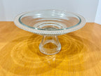 Vintage Clear Glass Pedestal Bowl Cake Stand with Beaded Hobnail Rim