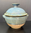 Vintage Earthenware Handmade Stoneware Pottery Lidded Crock Artisan Blue Brown