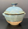 Vintage Earthenware Handmade Stoneware Pottery Lidded Crock Artisan Blue Brown