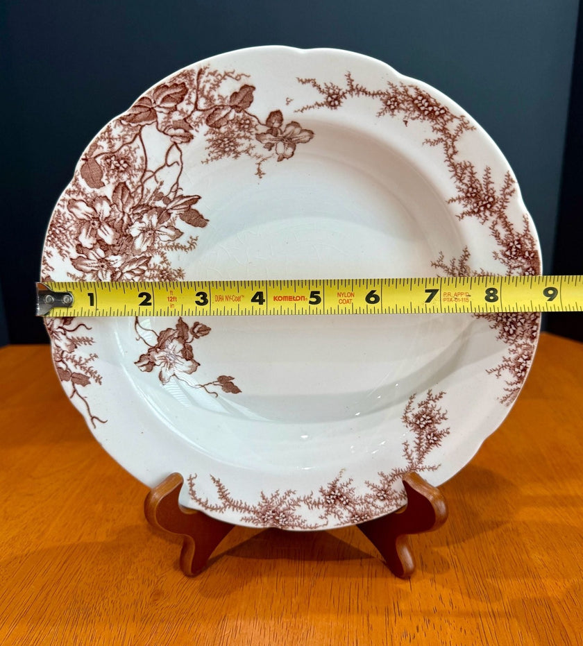 Colonial Pottery Stoke England Clifford Pattern Brown Transferware Soup Bowl