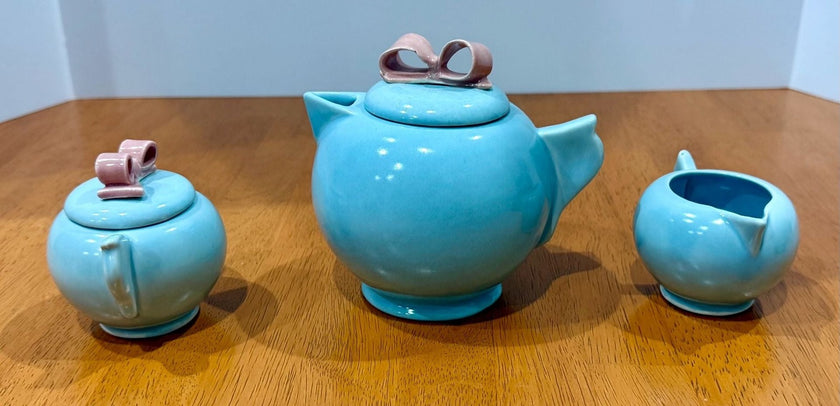 Vintage 1940s Dorette Saltzman Child's Tea Set Teapot Sugar Bowl Creamer