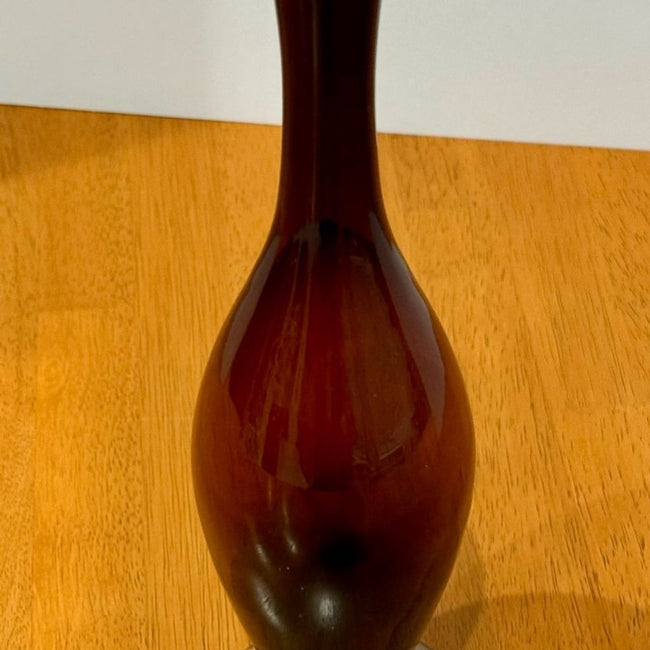 Vintage Mid-Century Modern Amethyst Purple Glass Bud Vase with Clear Pedestal Base