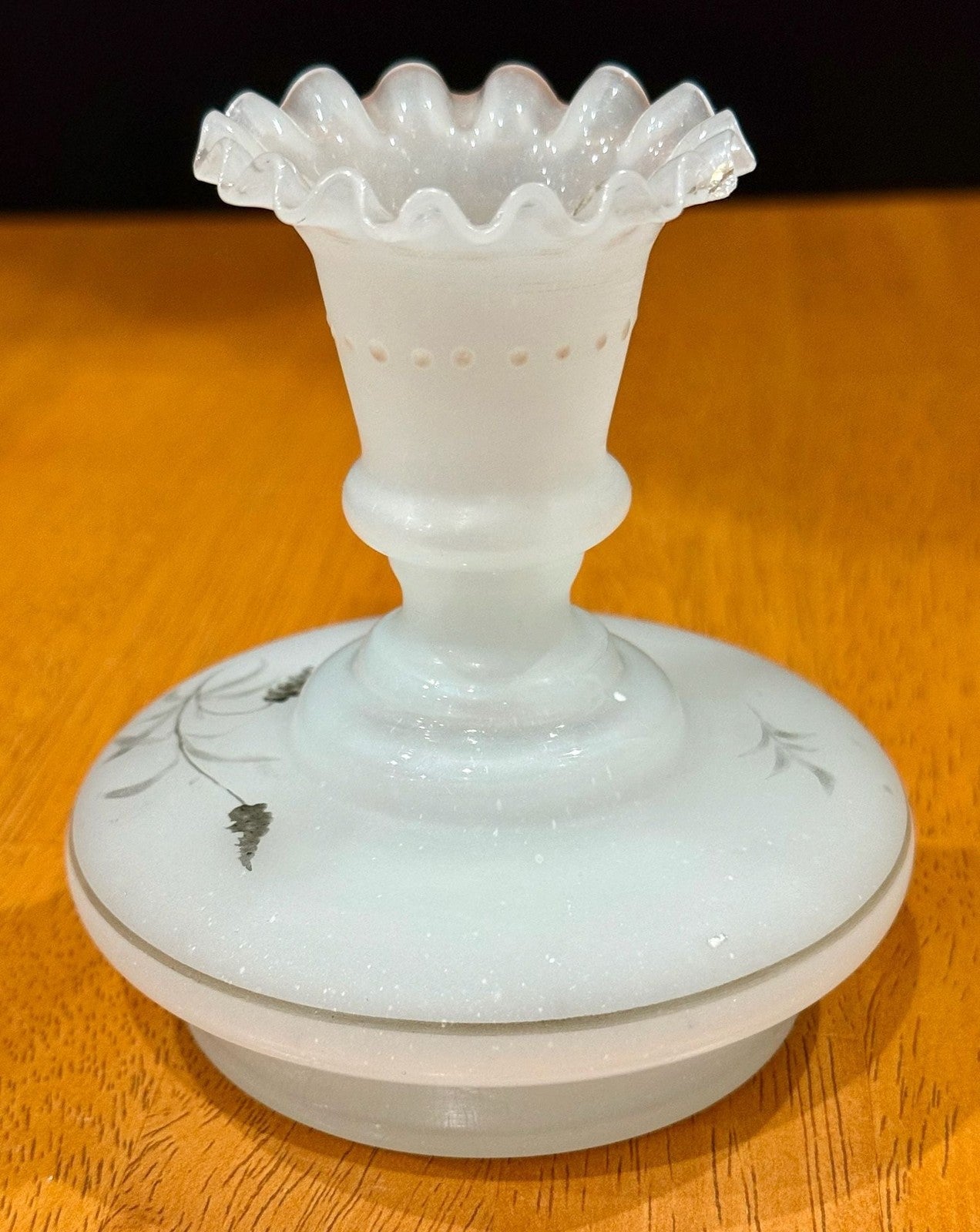 Vintage Victorian Bristol Frosted Glass Candle Holder Floral Hand-Painted