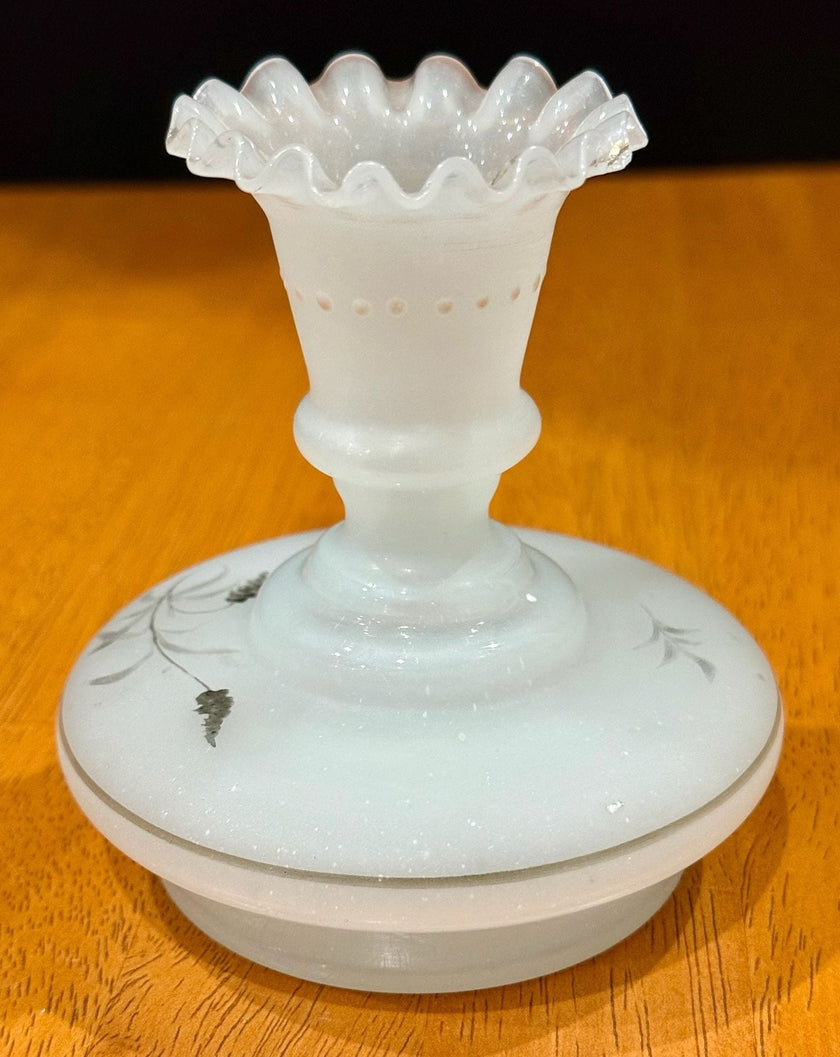 Vintage Victorian Bristol Frosted Glass Candle Holder Floral Hand-Painted