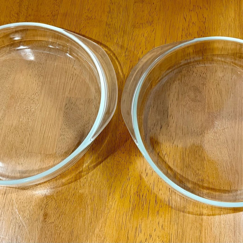 Vintage Pyrex 221 8 1/4 Inch Round Clear Glass Baking Dish Ovenware Set of 2