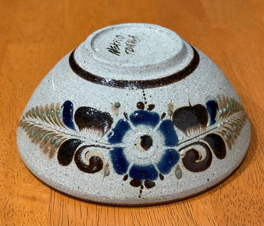Vintage Tonala Mexico Hand Painted Sandstone Pottery Floral Bowl 5