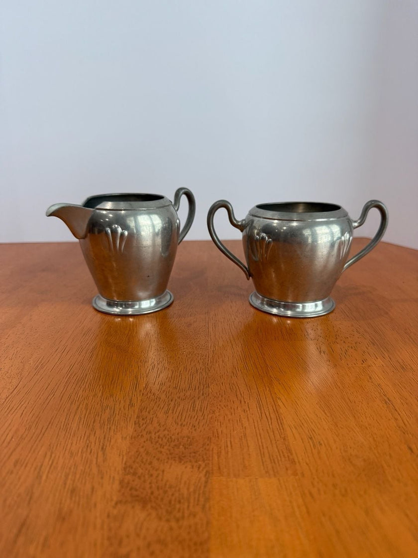 Antique Royal Solid Pewter Creamer and Sugar Bowl Set circa 1900-1915