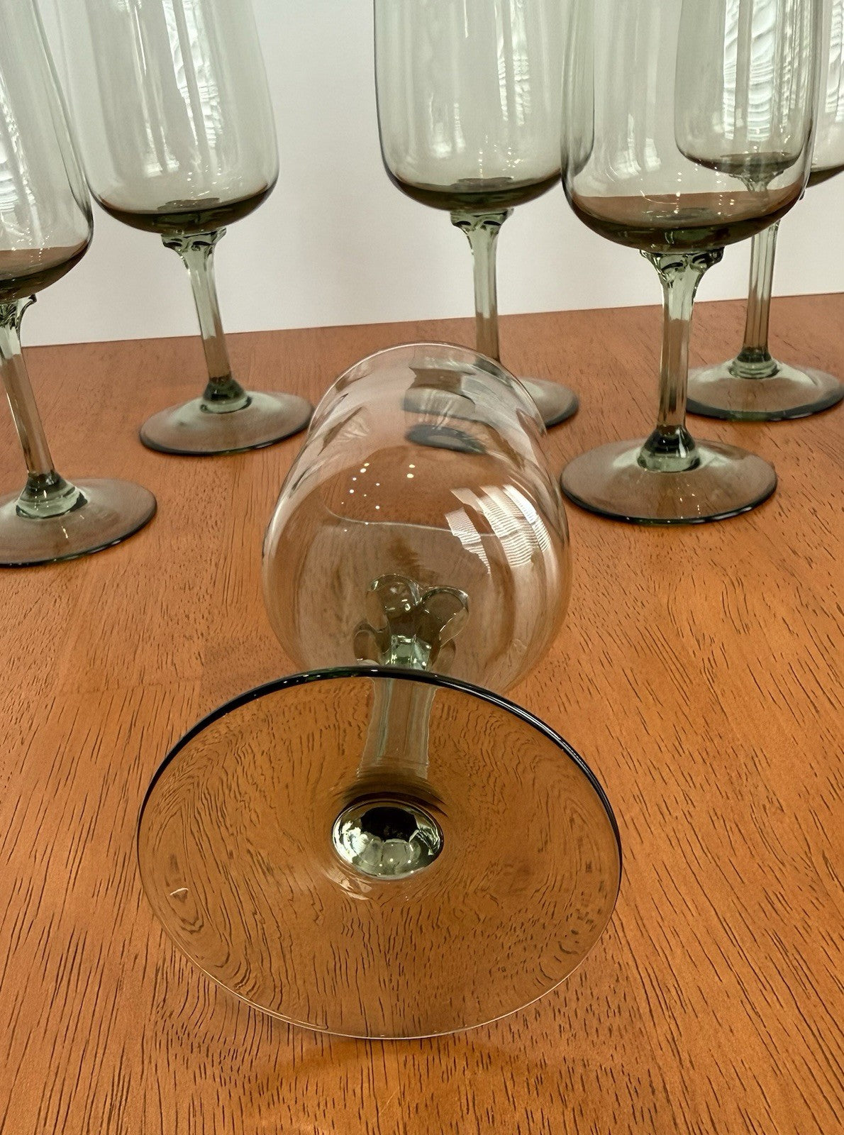 Vintage Set Of 8 Lenox Green Mist Wine Goblets Expression Line Smoky Green Sage