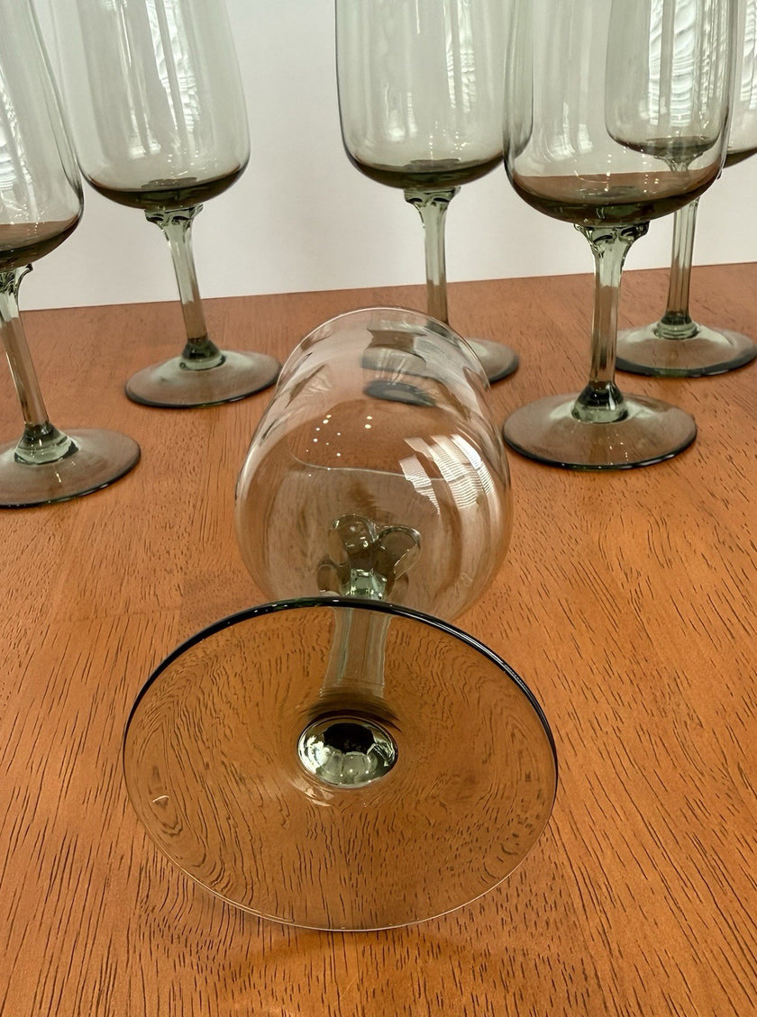 Vintage Set Of 8 Lenox Green Mist Wine Goblets Expression Line Smoky Green Sage