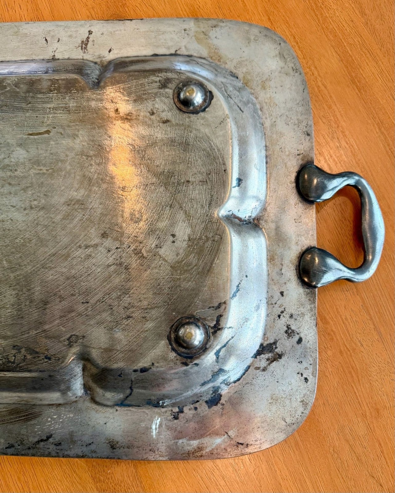 Large Vintage Silverplate Footed Serving Tray Grape & Leaf Border 24
