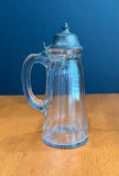 Vintage Glass Syrup Pitcher Metal Flip-Top Lid Vertical Ribbed Design