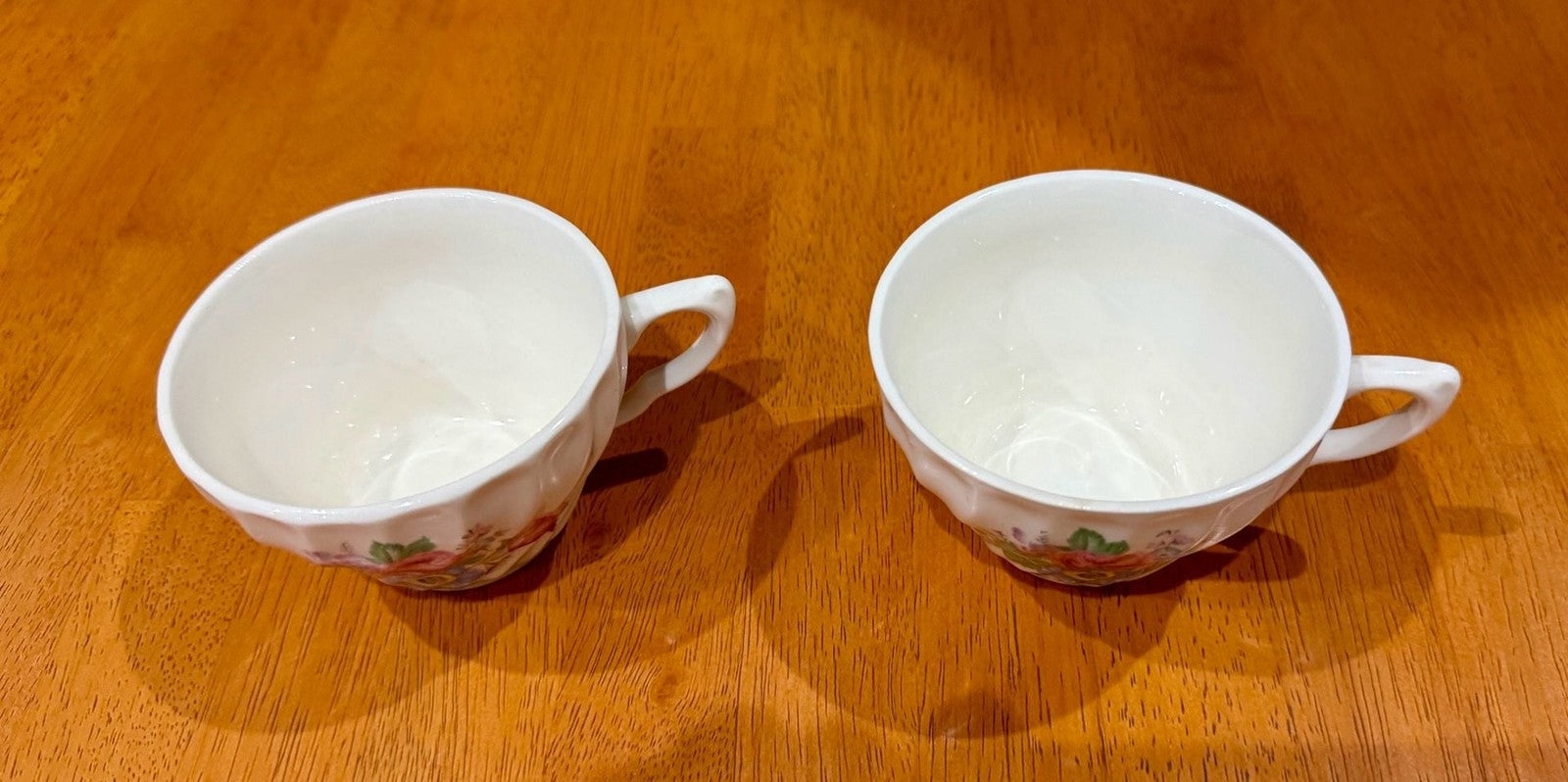 Vintage Floral Bone China Tea Cups Ruffled Swirl Design Set of 2 Roses