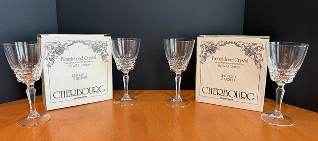 Vintage W M Dalton Cherbourg French Lead Crystal Goblets Set of 4 Original Boxes