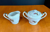 Vintage Fine China Made in Japan Moss Rose Creamer with Sugar Bowl & Lid Set