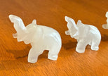 Set of 4 Vintage Hand Carved White Onyx Stone Elephant Figurines Raised Trunk