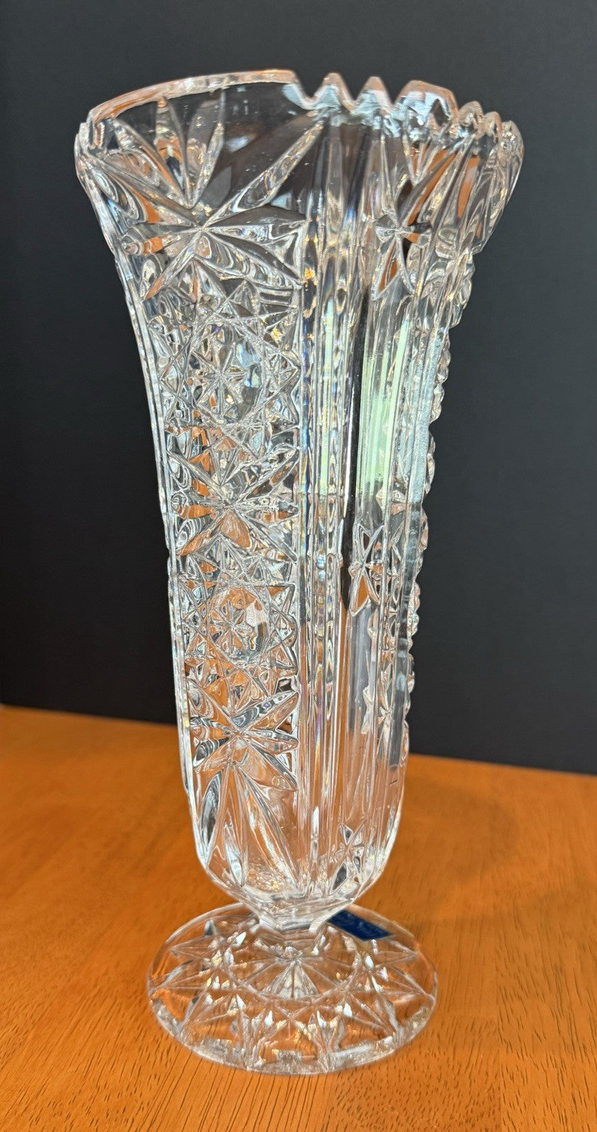 Vintage West Germany 24% Lead Crystal Hobstar Starburst Medallion Vase 8.5
