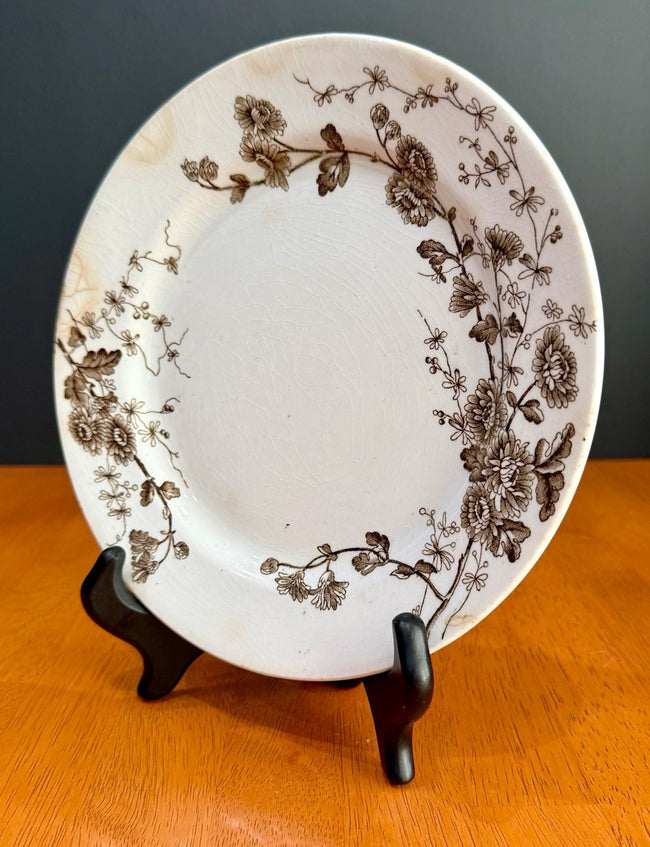 Antique Grindley & Tunstall Spring Brown Floral Transferware Plate