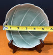 Vintage Japanese Celadon Crackle Glaze Bodhi Leaf Trinket Dish 5.5”