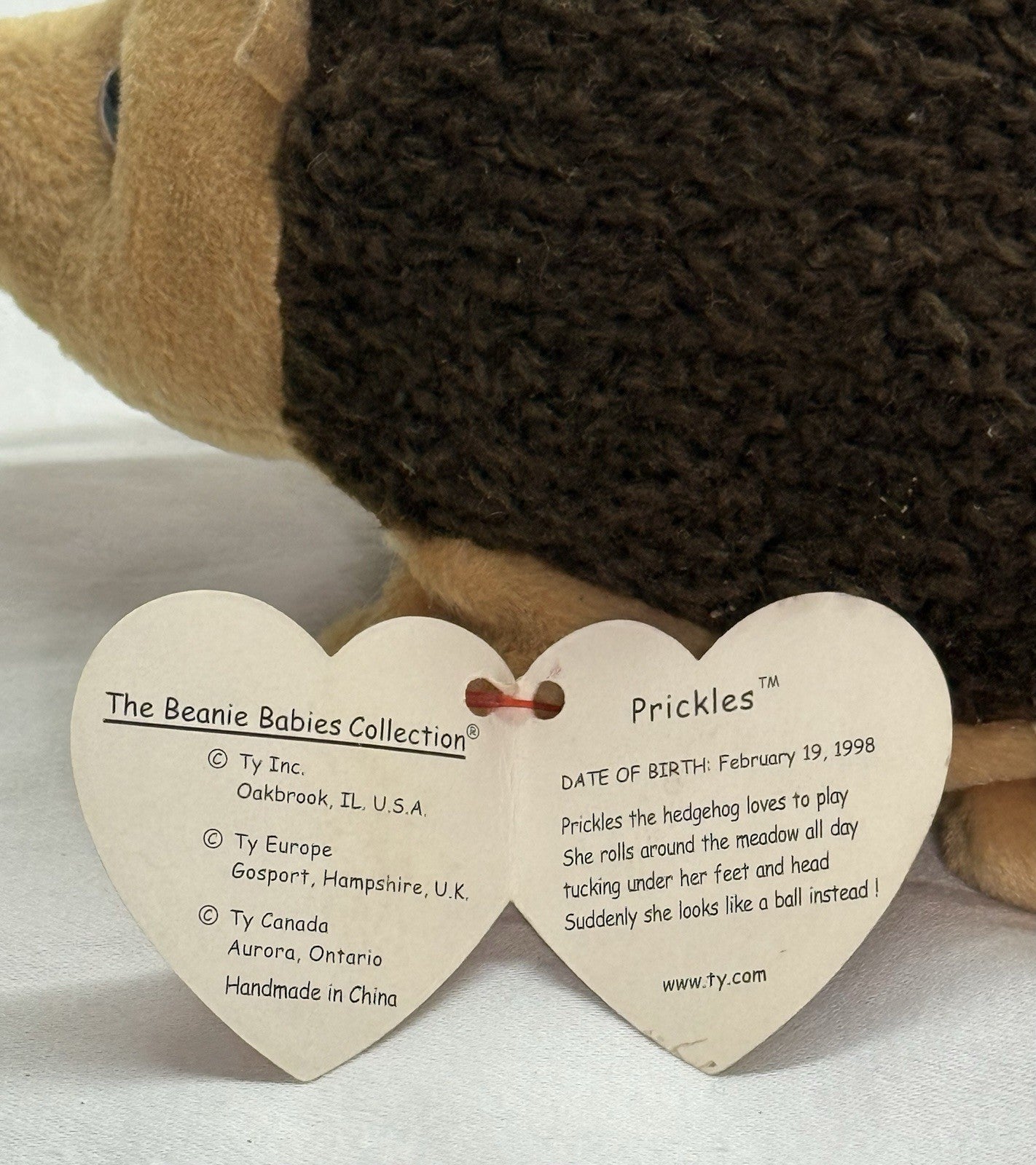 Prickles the Hedgehog a Retired Ty Beanie Baby Birthday February 19, 1998 W/Tags