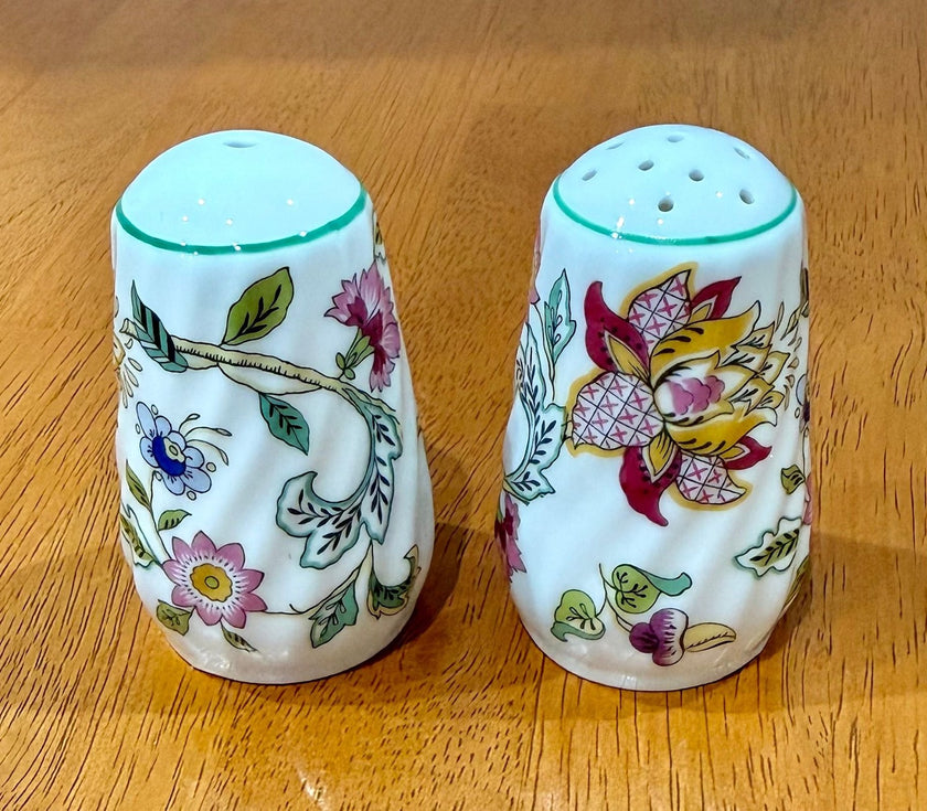 Vintage Minton Haddon Hall Bone China Salt and Pepper Shaker Set Floral