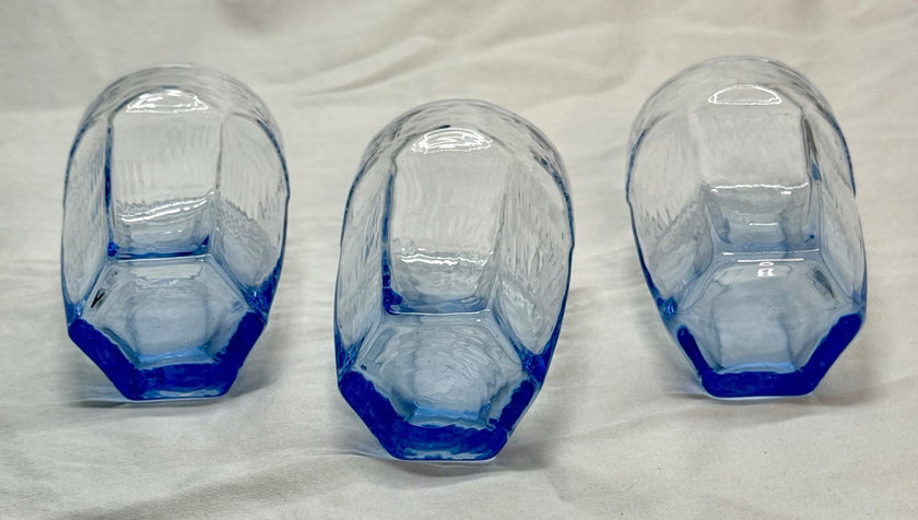 Vintage Set Of 2 Libbey Chivalry Blue Juice Glasses Set 3.75” Textured Panels
