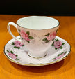 Vintage Colclough English Bone China Teacup & Saucer Pink Rose Floral Gold Trim