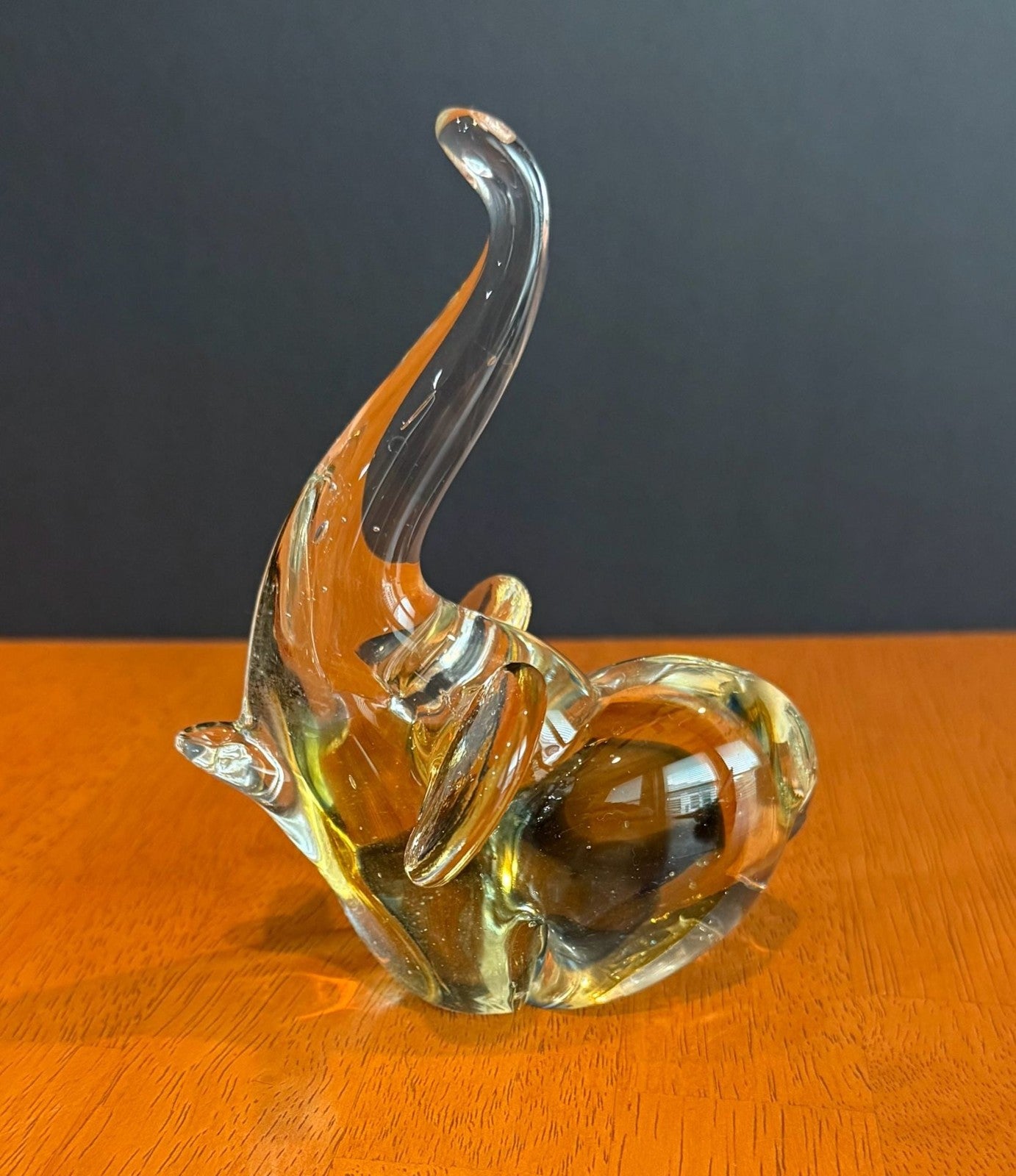 Vintage Murano Hand-Blown Art Glass Elephant Figurine Trunk Up Good Luck