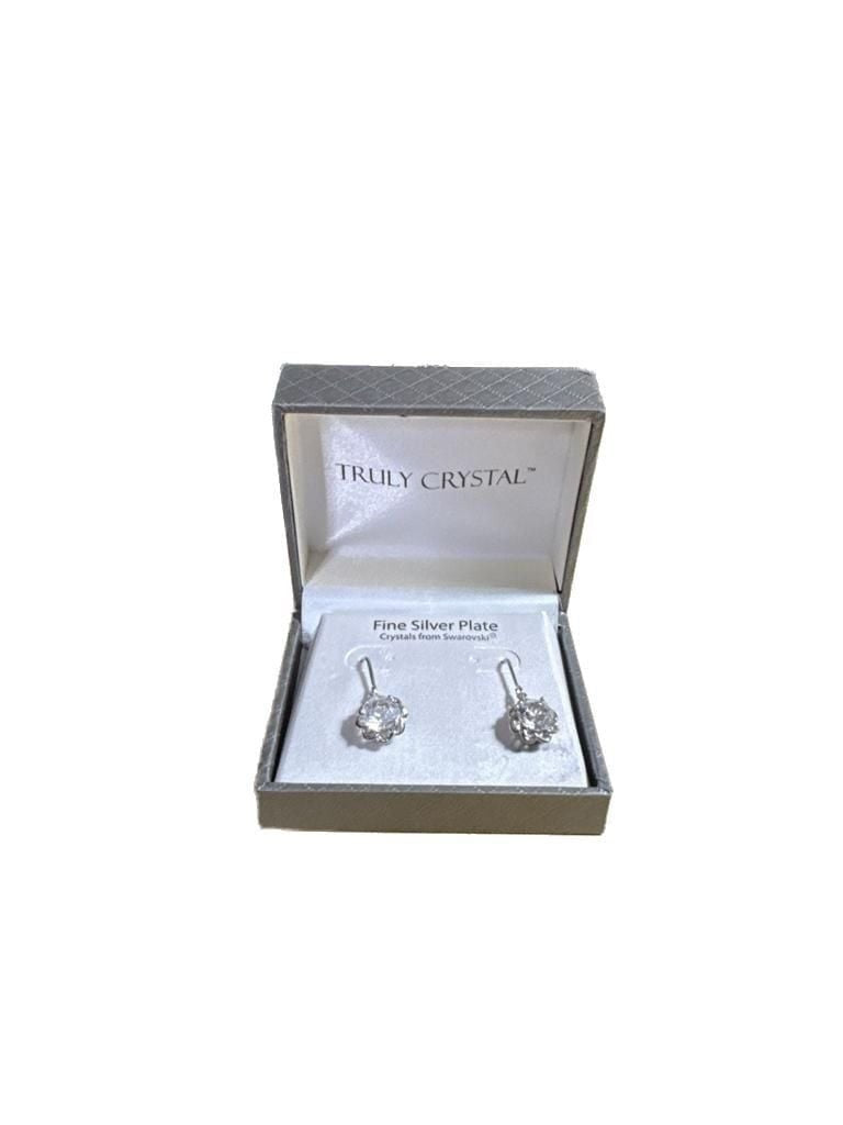 Truly Crystal Fine Silver Plate Swarovski Crystal Floral Earrings