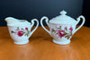 Vintage Fine China Made in Japan Moss Rose Creamer with Sugar Bowl & Lid Set