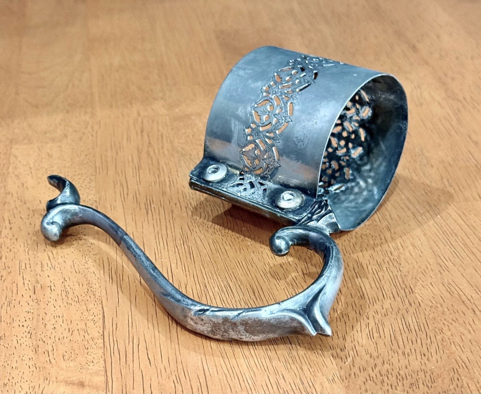 Vintage Silver Plated Filigree Glass Holder or Carafe Collar with Handle